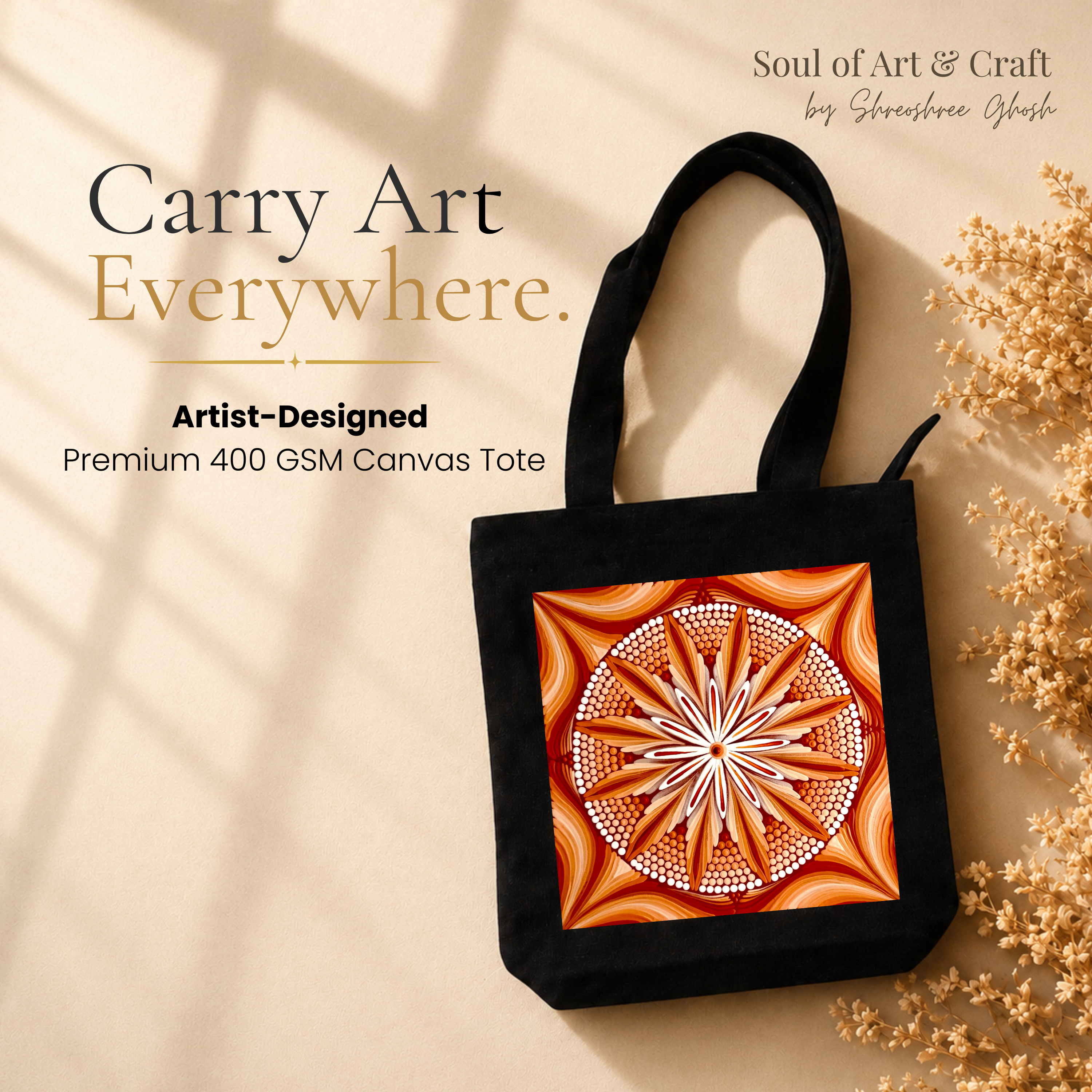 Terracotta Mandala Art Print Canvas Tote Bag