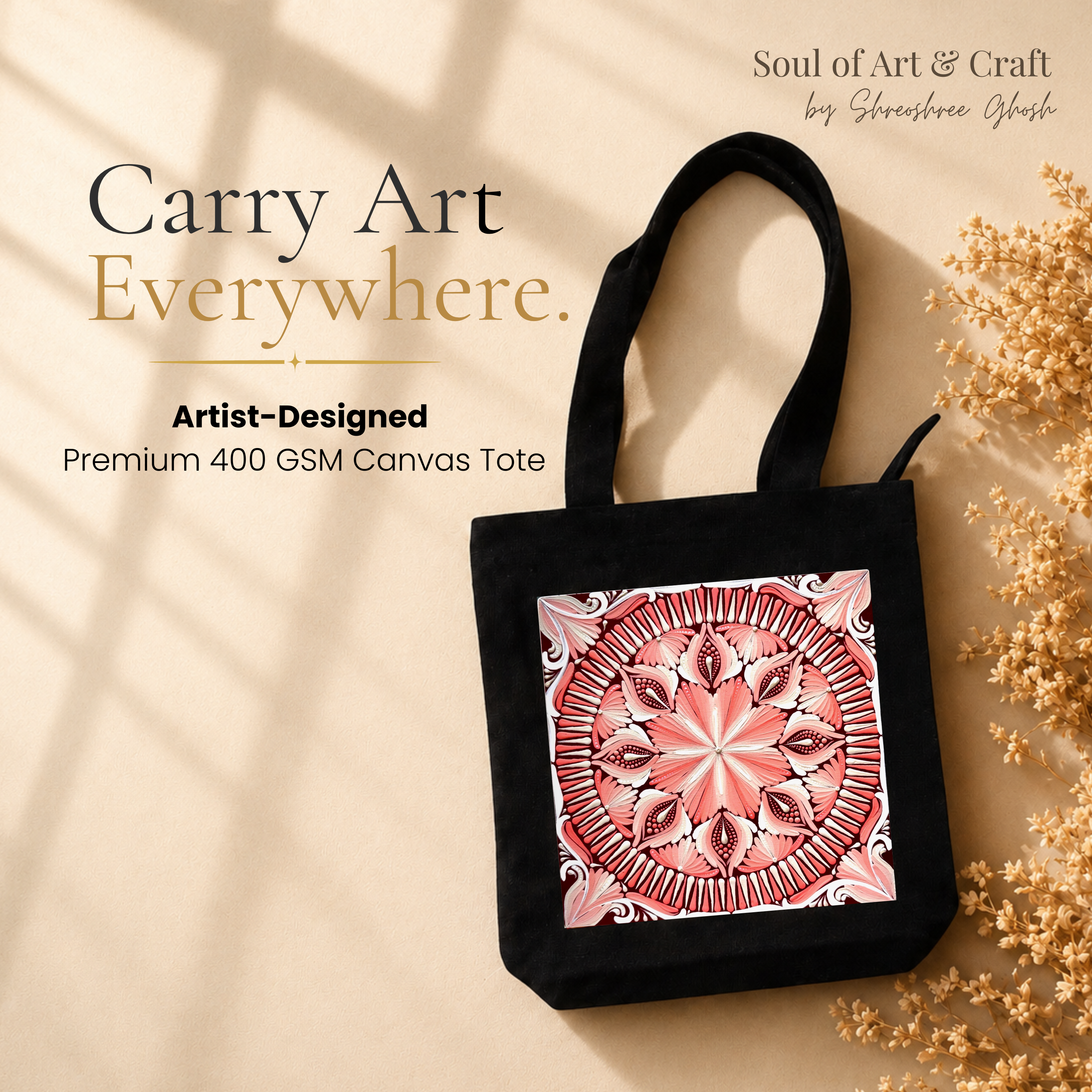 Pink Mandala Art Print Canvas Tote Bag