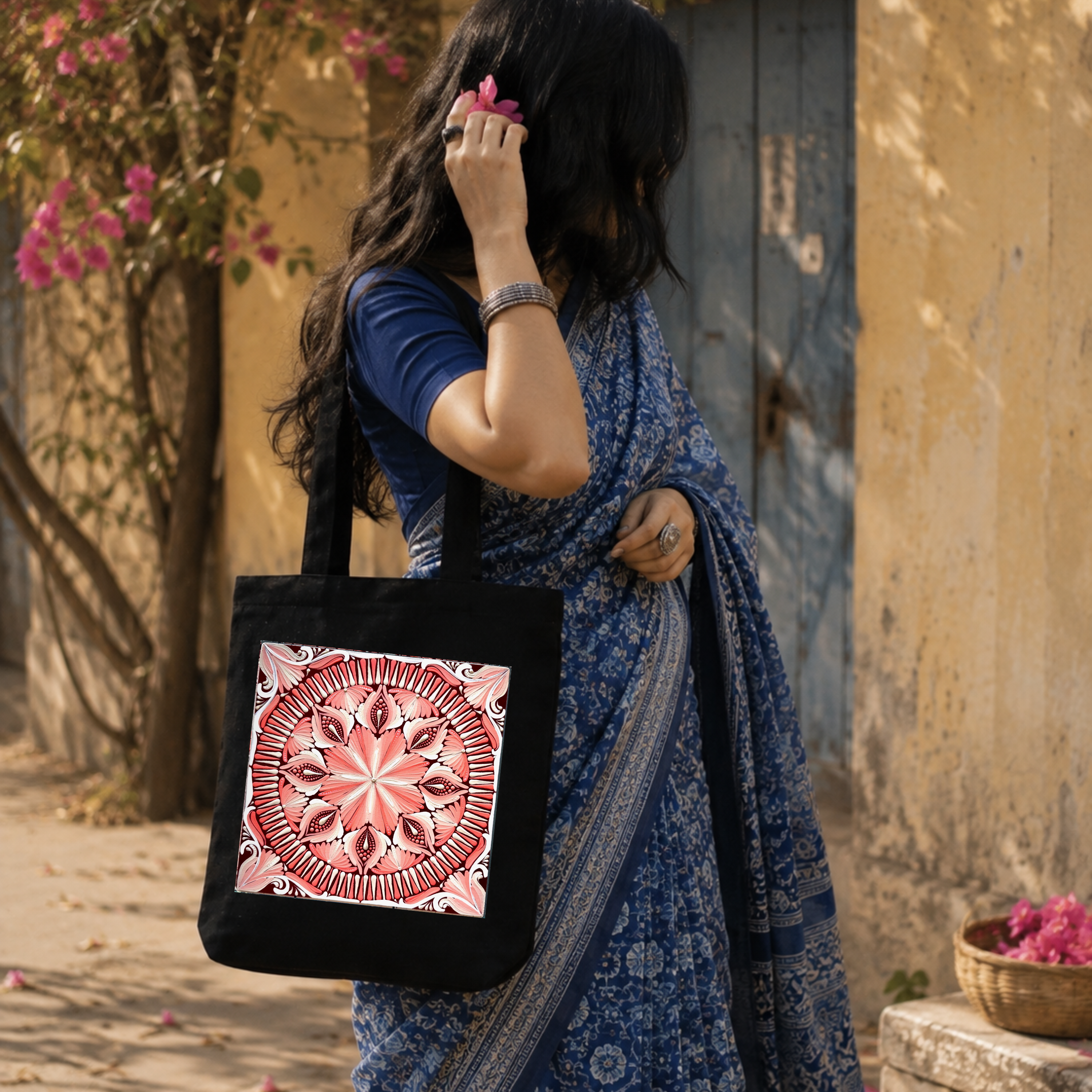 Pink Mandala Art Print Canvas Tote Bag