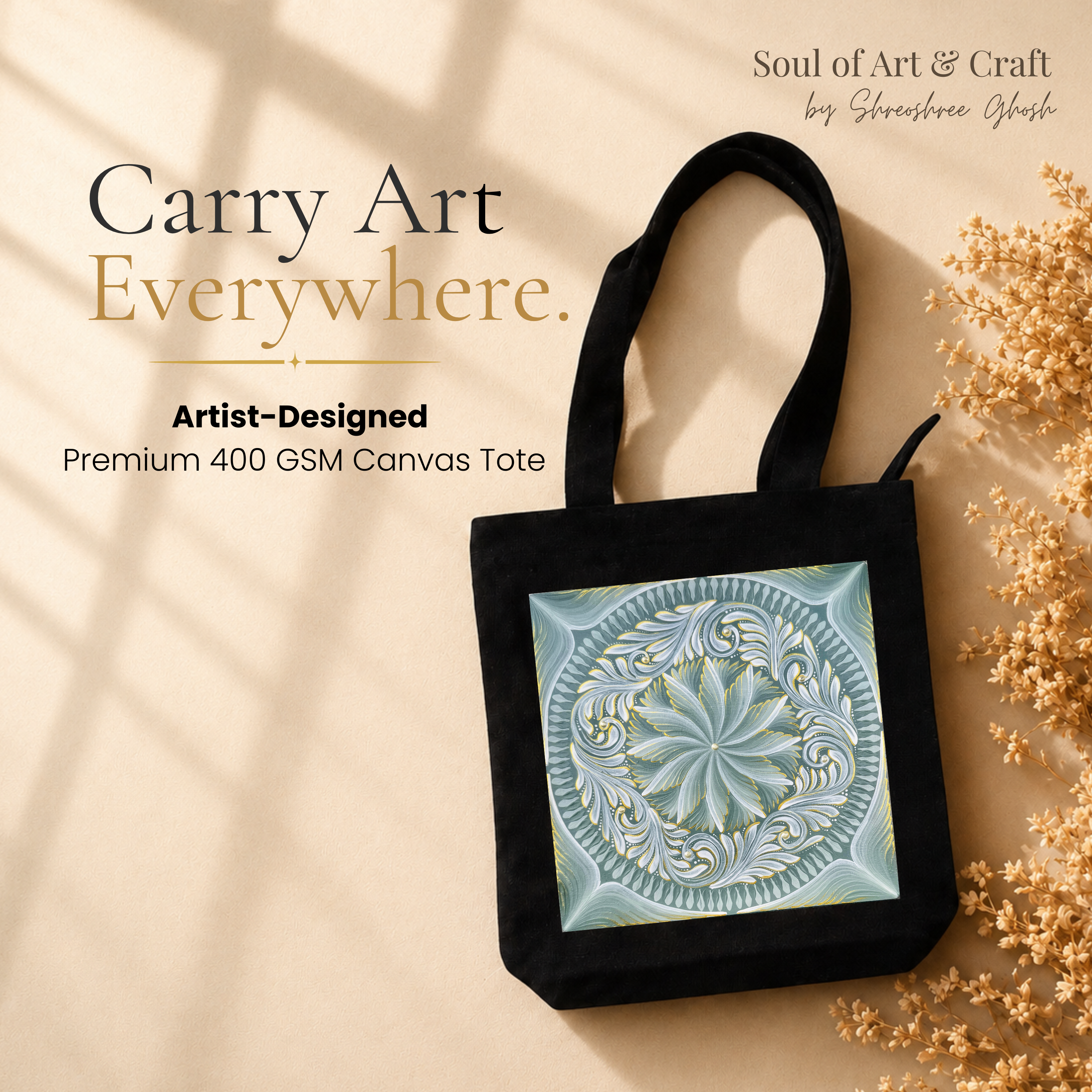 Green Mandala Art Print Canvas Tote Bag