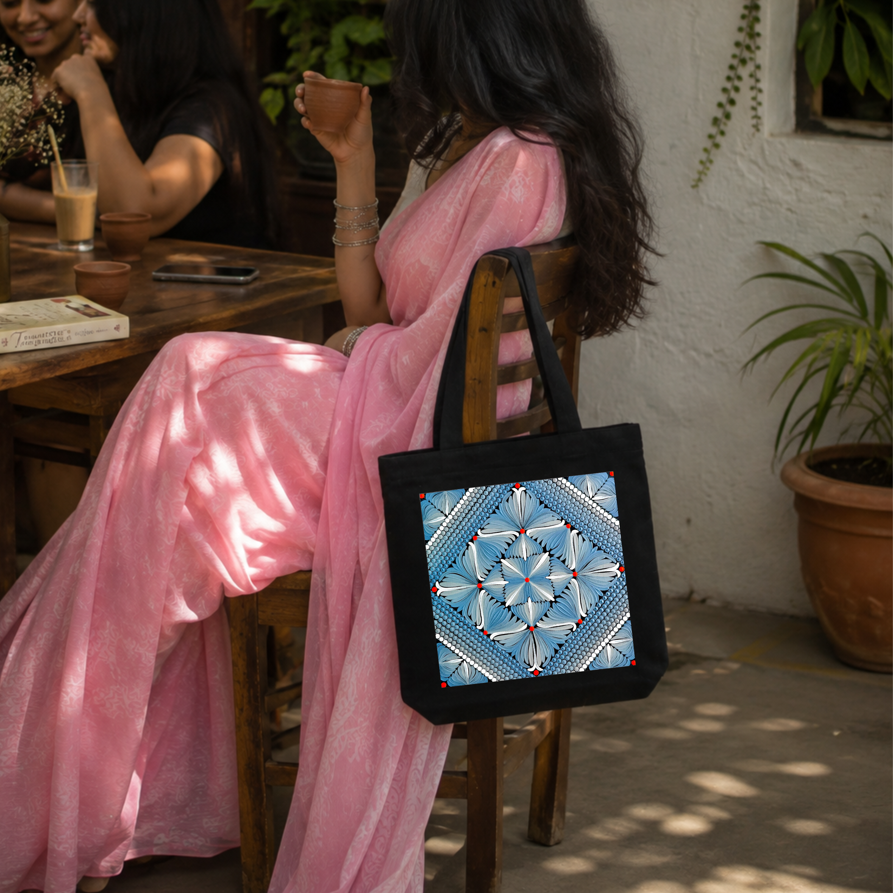Blue Mandala Art Print Canvas Tote Bag
