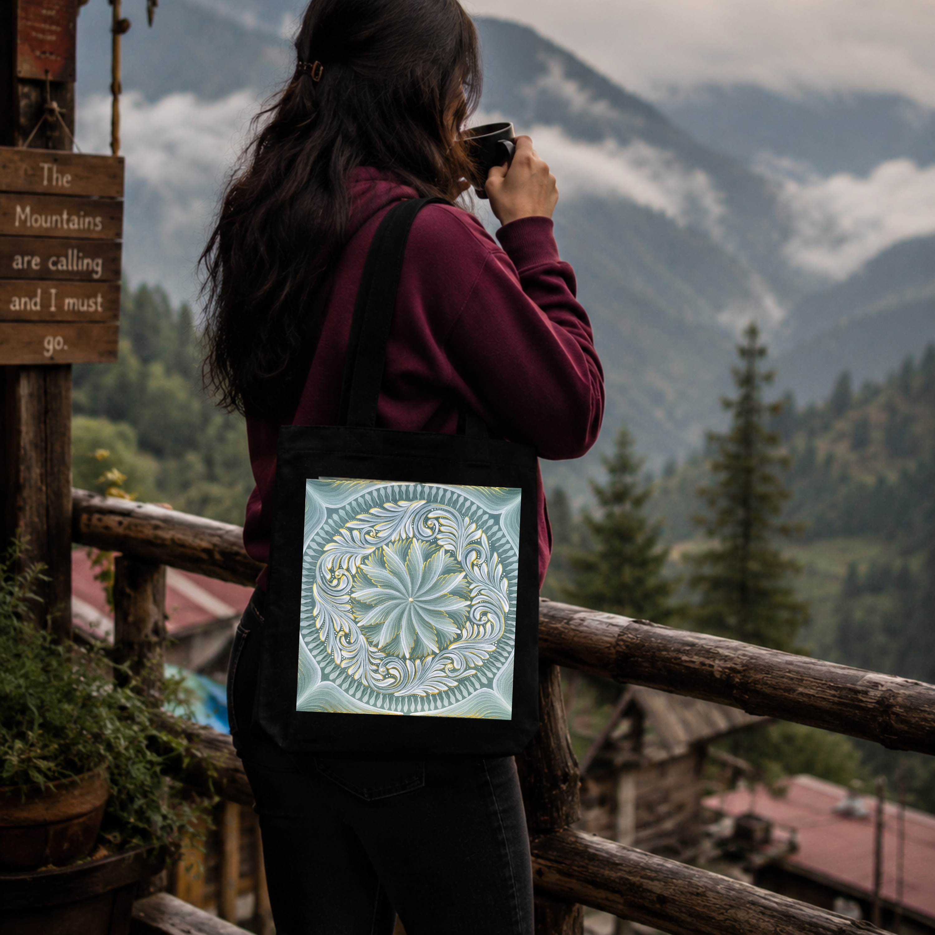 Green Mandala Art Print Canvas Tote Bag