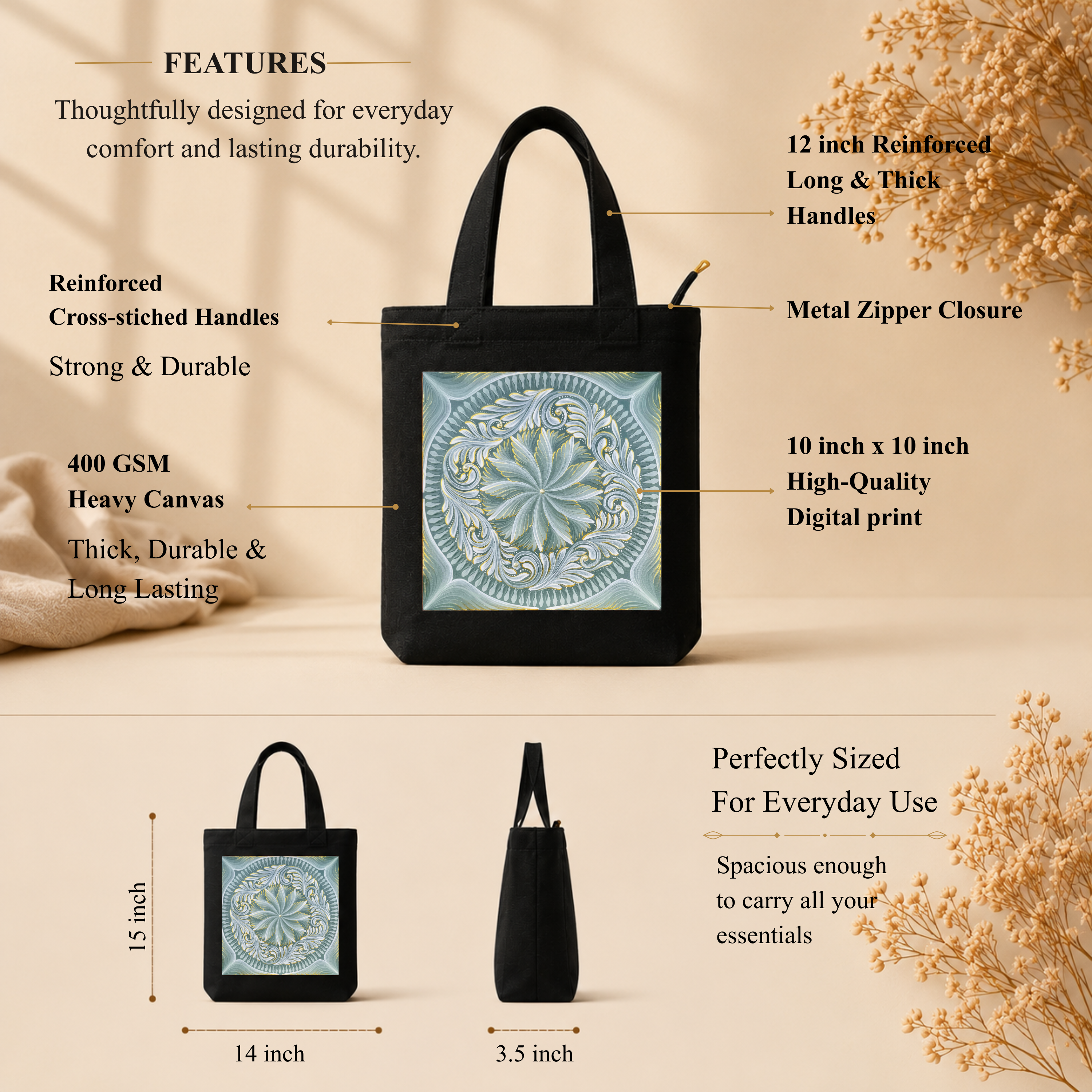 Green Mandala Art Print Canvas Tote Bag