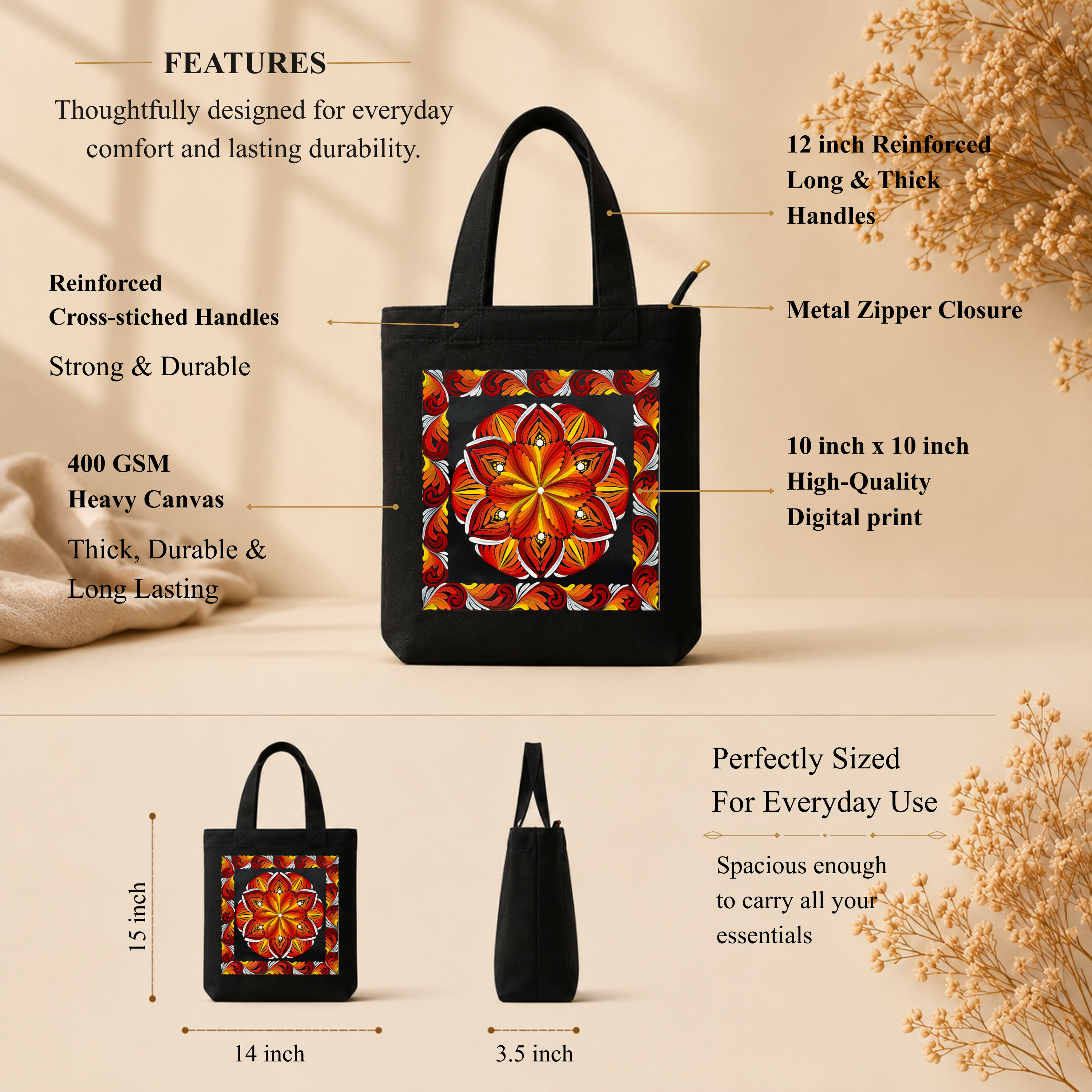 Red Mandala Art Print Canvas Tote Bag