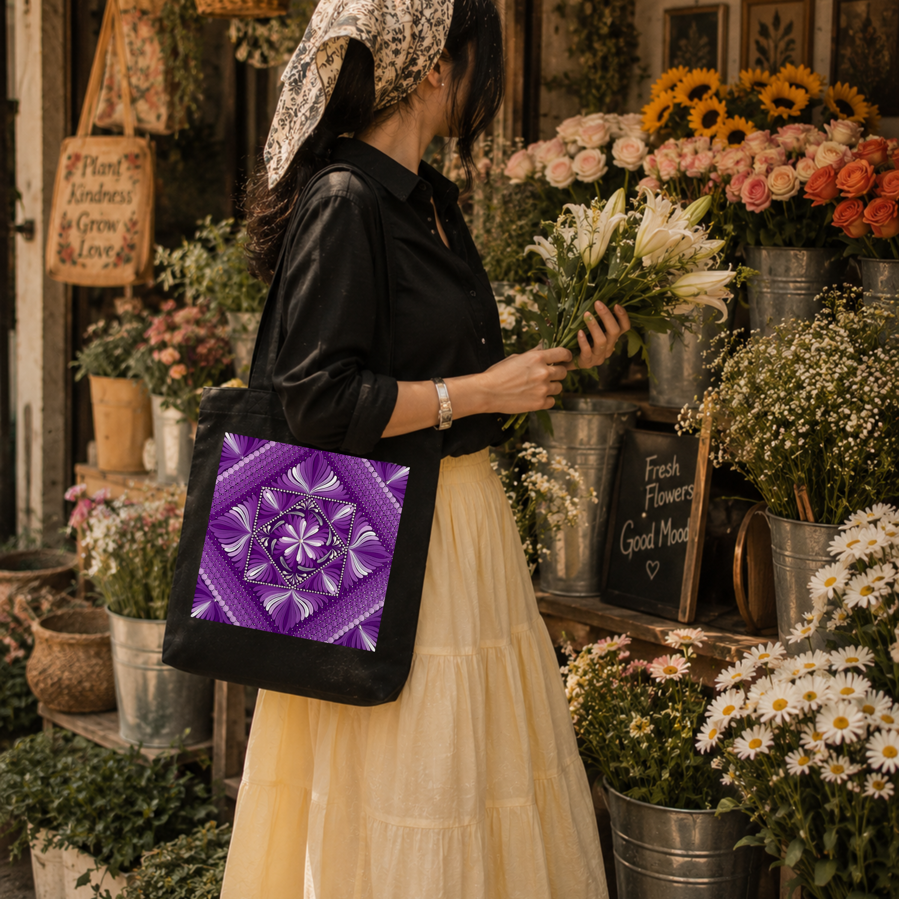 Purple Mandala Art Print Canvas Tote Bag