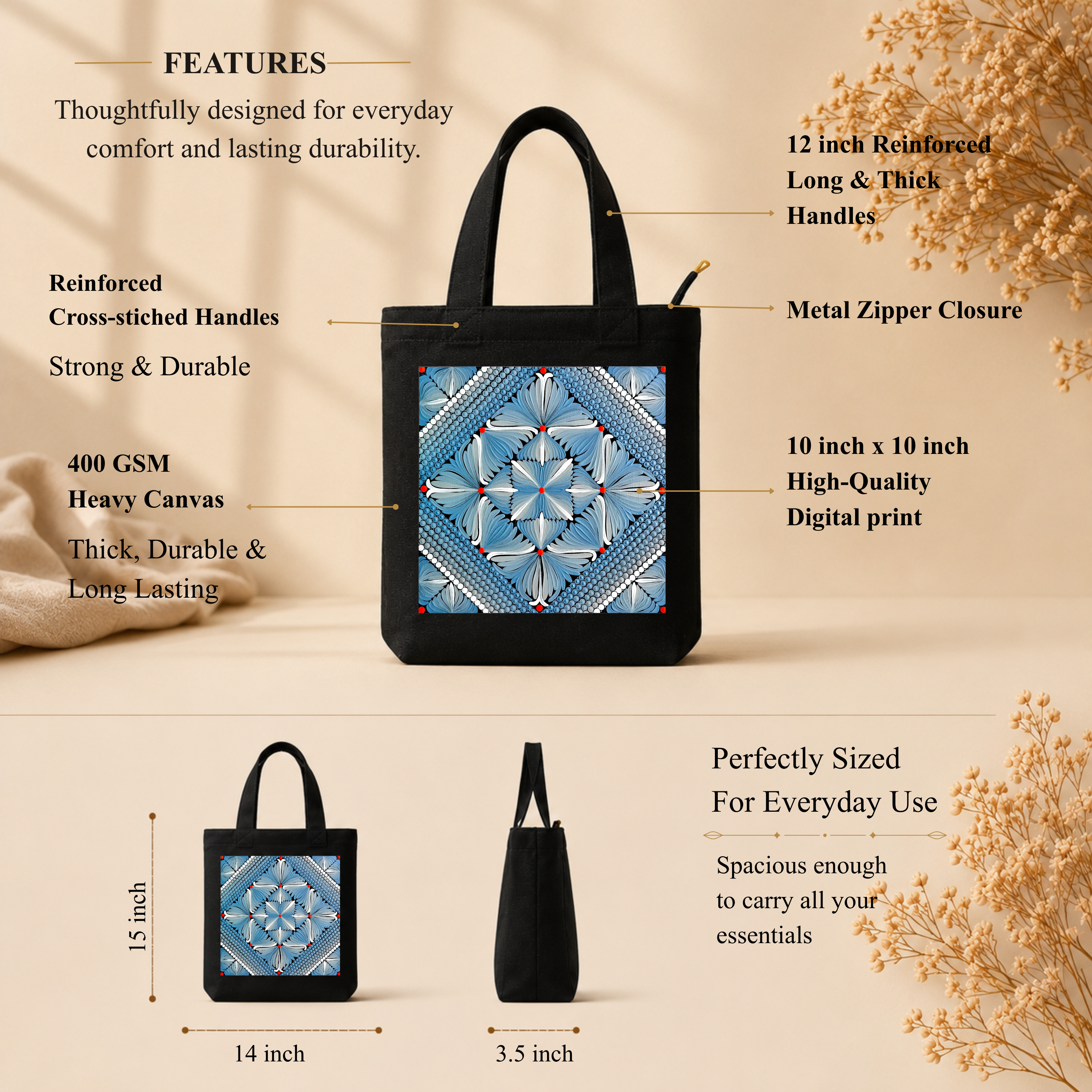 Blue Mandala Art Print Canvas Tote Bag