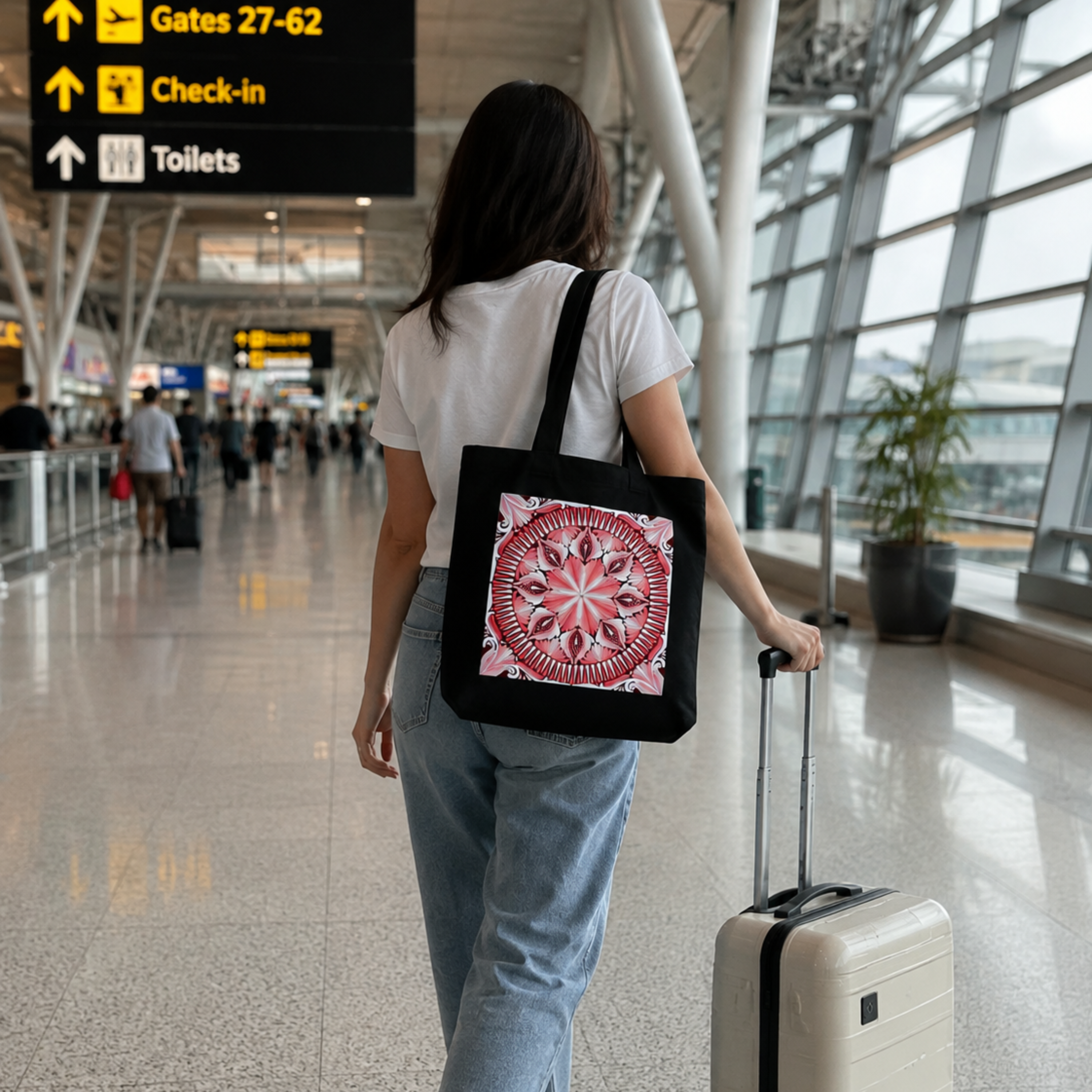 Pink Mandala Art Print Canvas Tote Bag