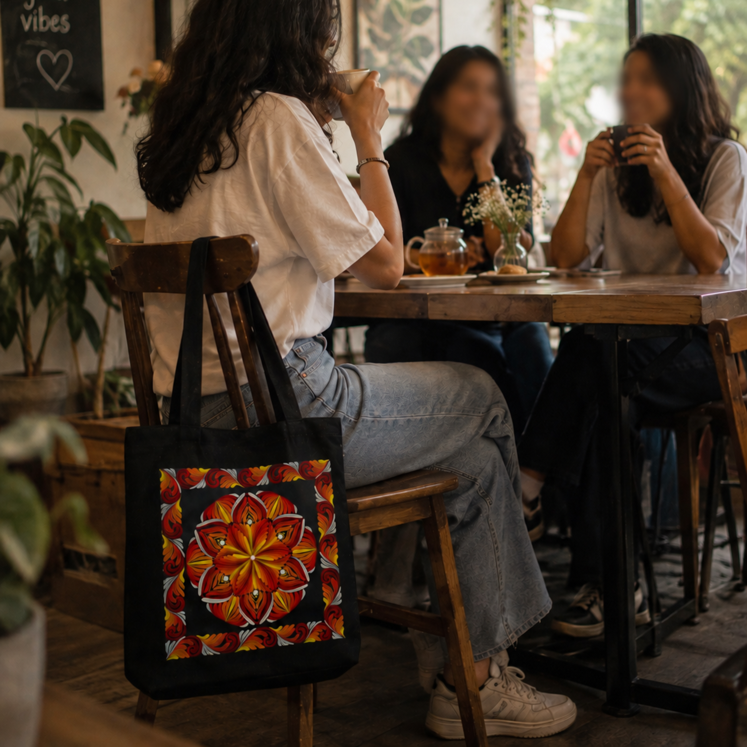 Red Mandala Art Print Canvas Tote Bag