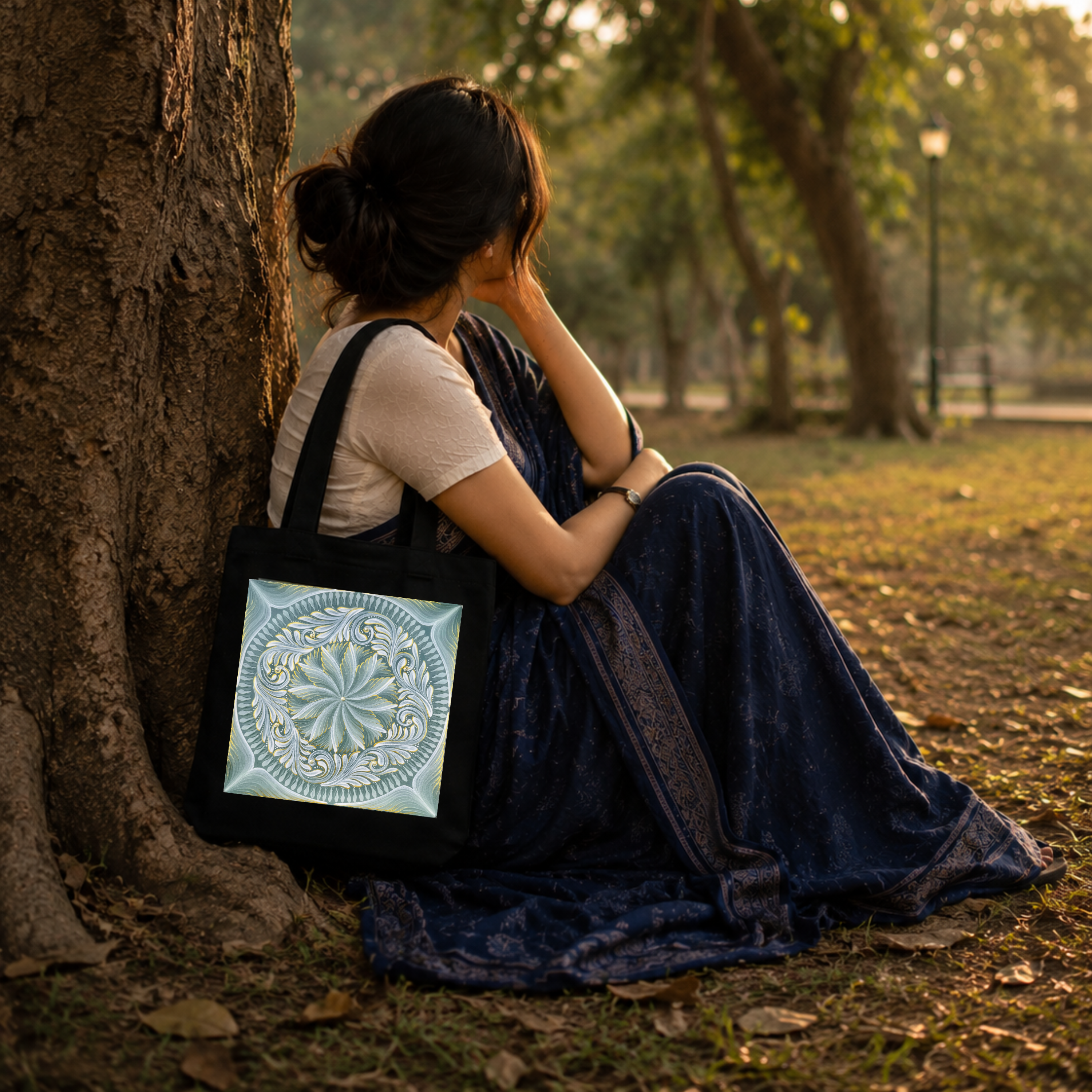 Green Mandala Art Print Canvas Tote Bag