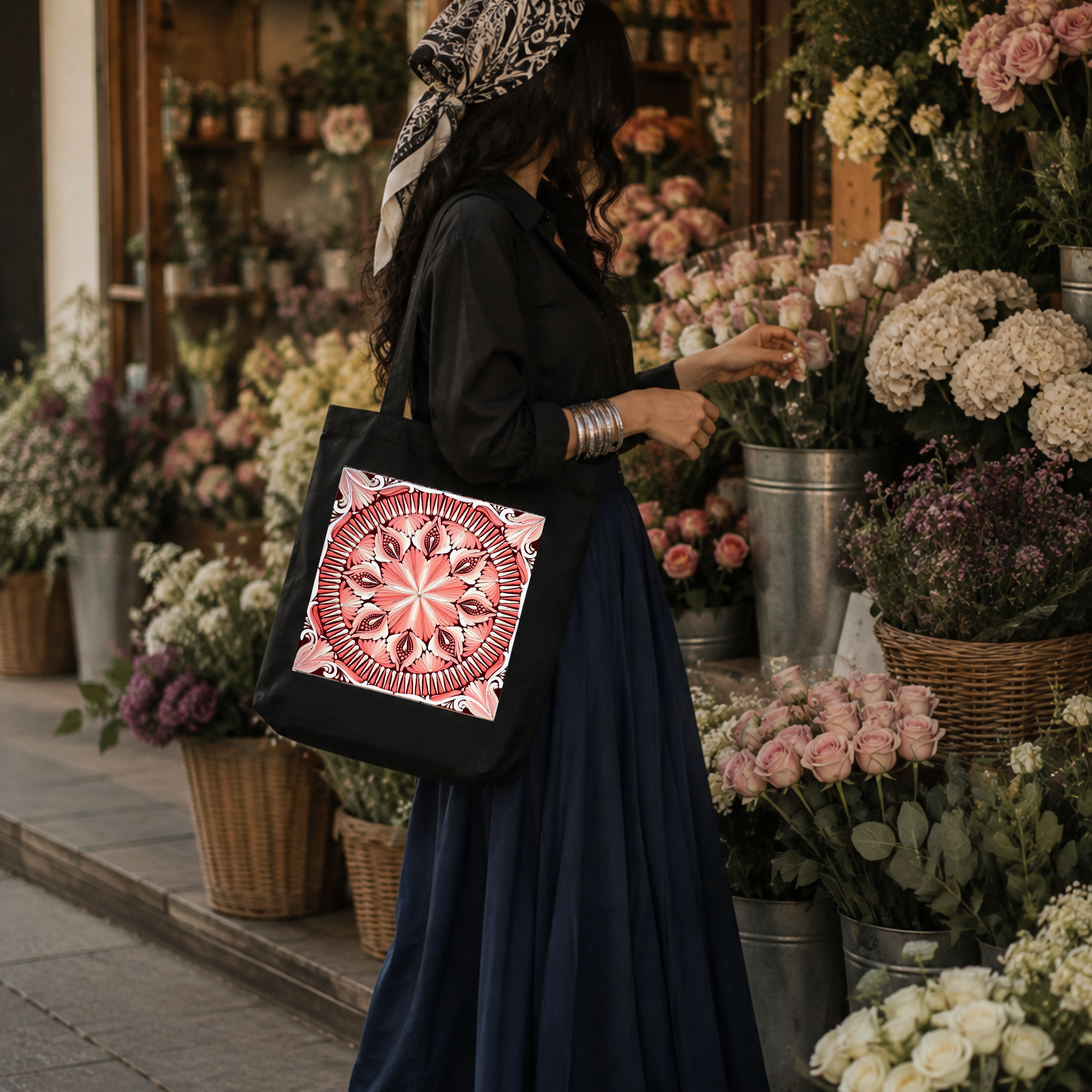 Pink Mandala Art Print Canvas Tote Bag