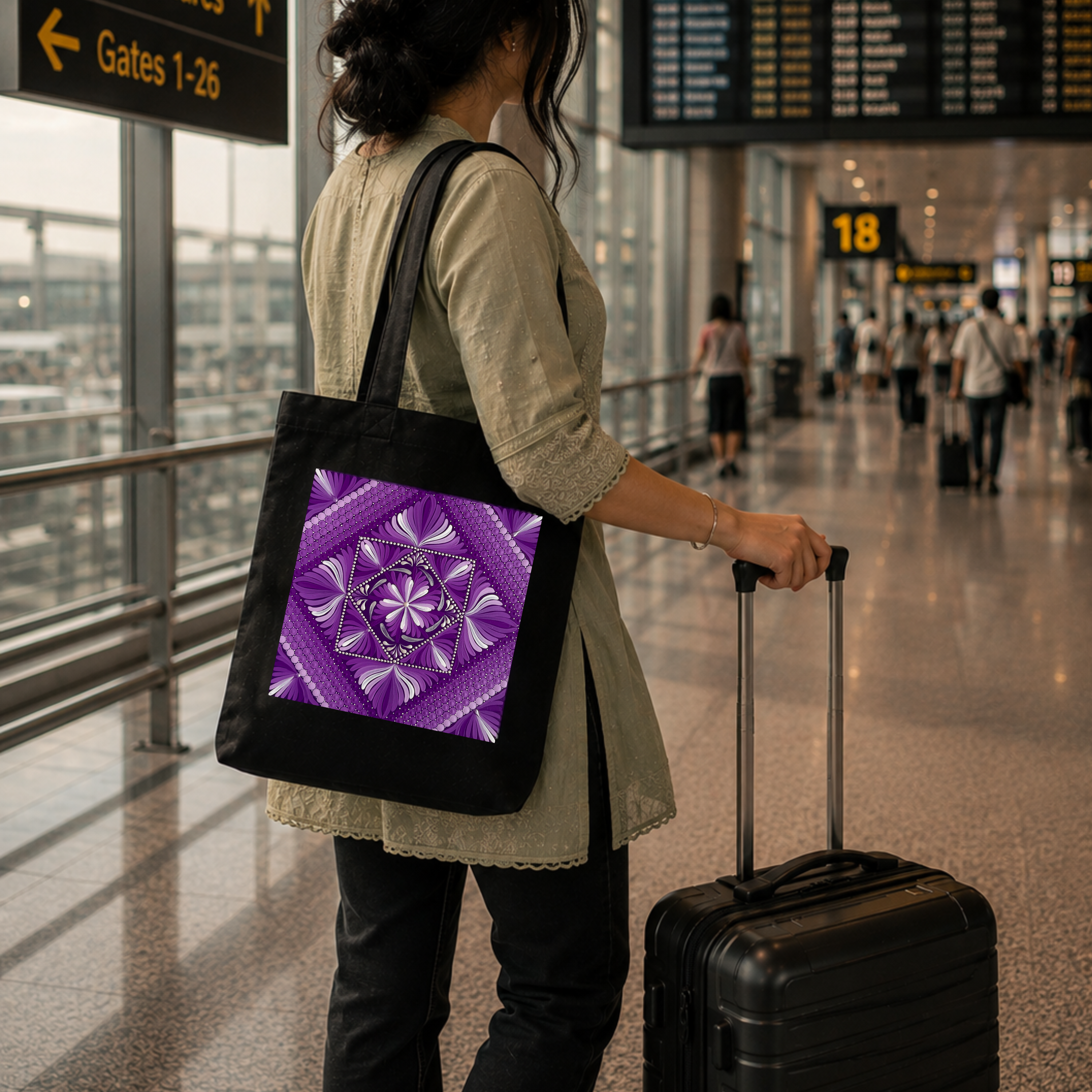 Purple Mandala Art Print Canvas Tote Bag