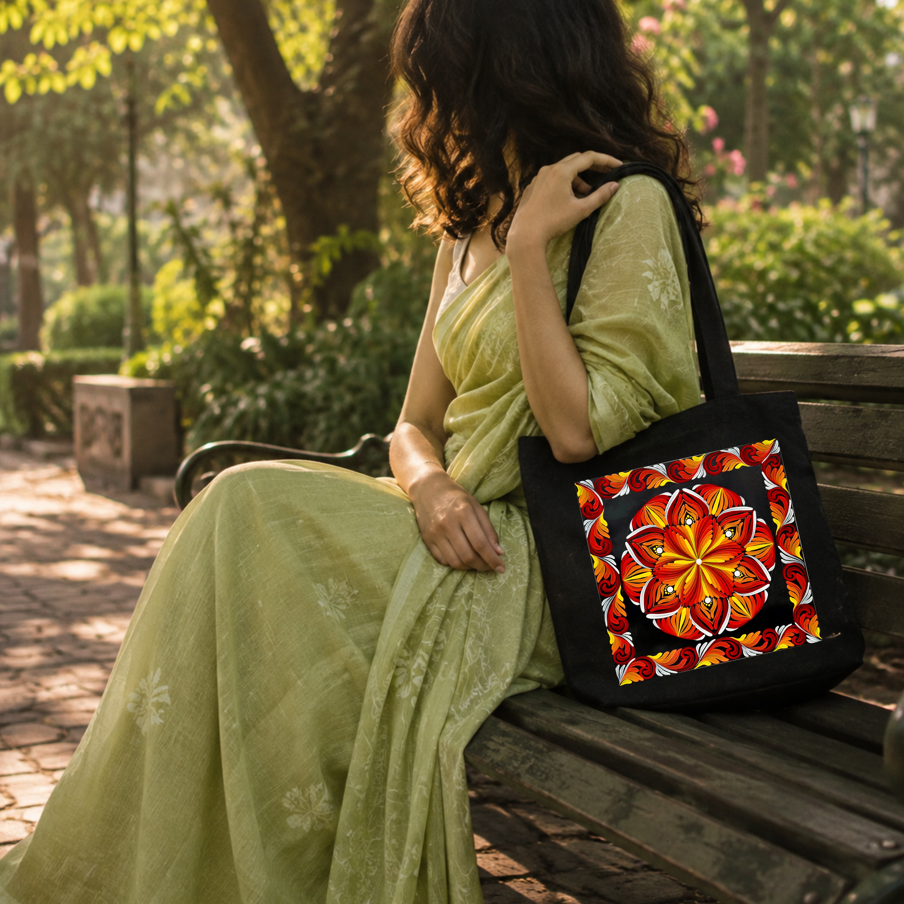 Red Mandala Art Print Canvas Tote Bag