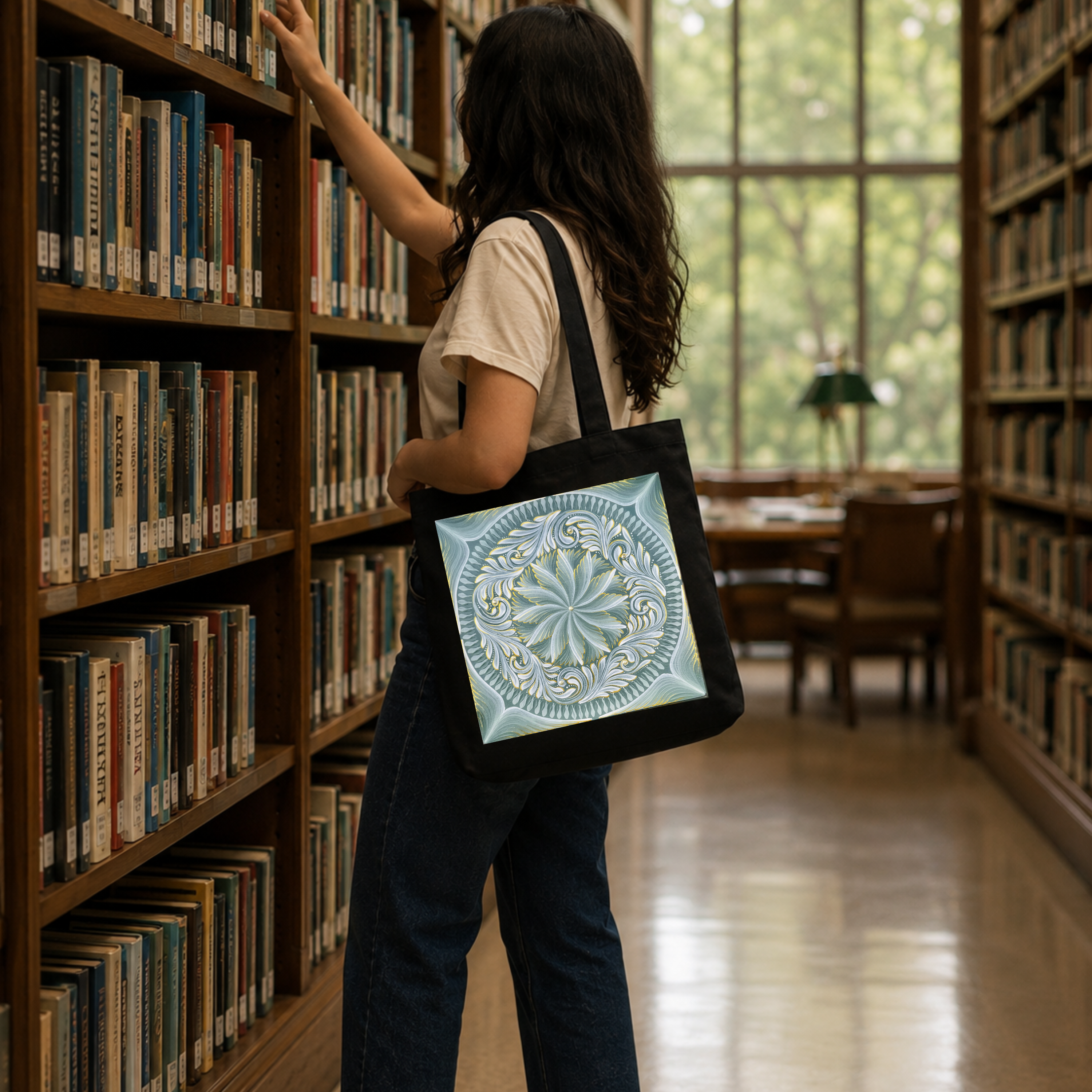 Green Mandala Art Print Canvas Tote Bag
