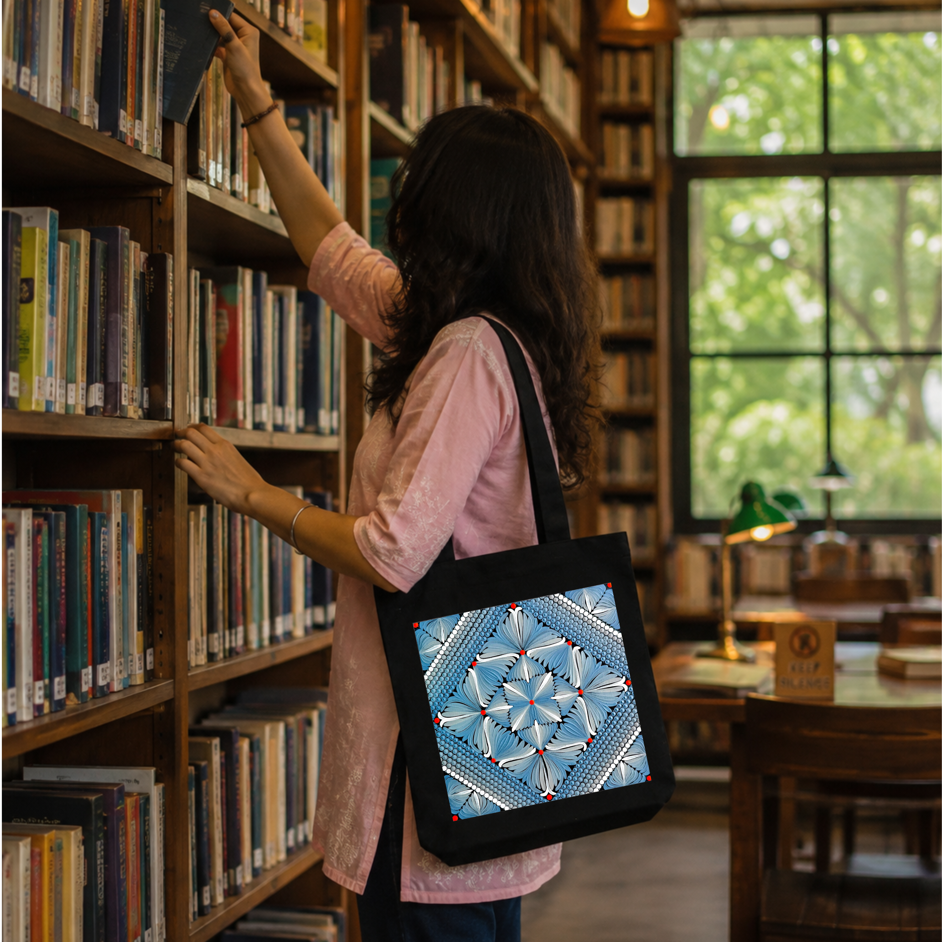 Blue Mandala Art Print Canvas Tote Bag